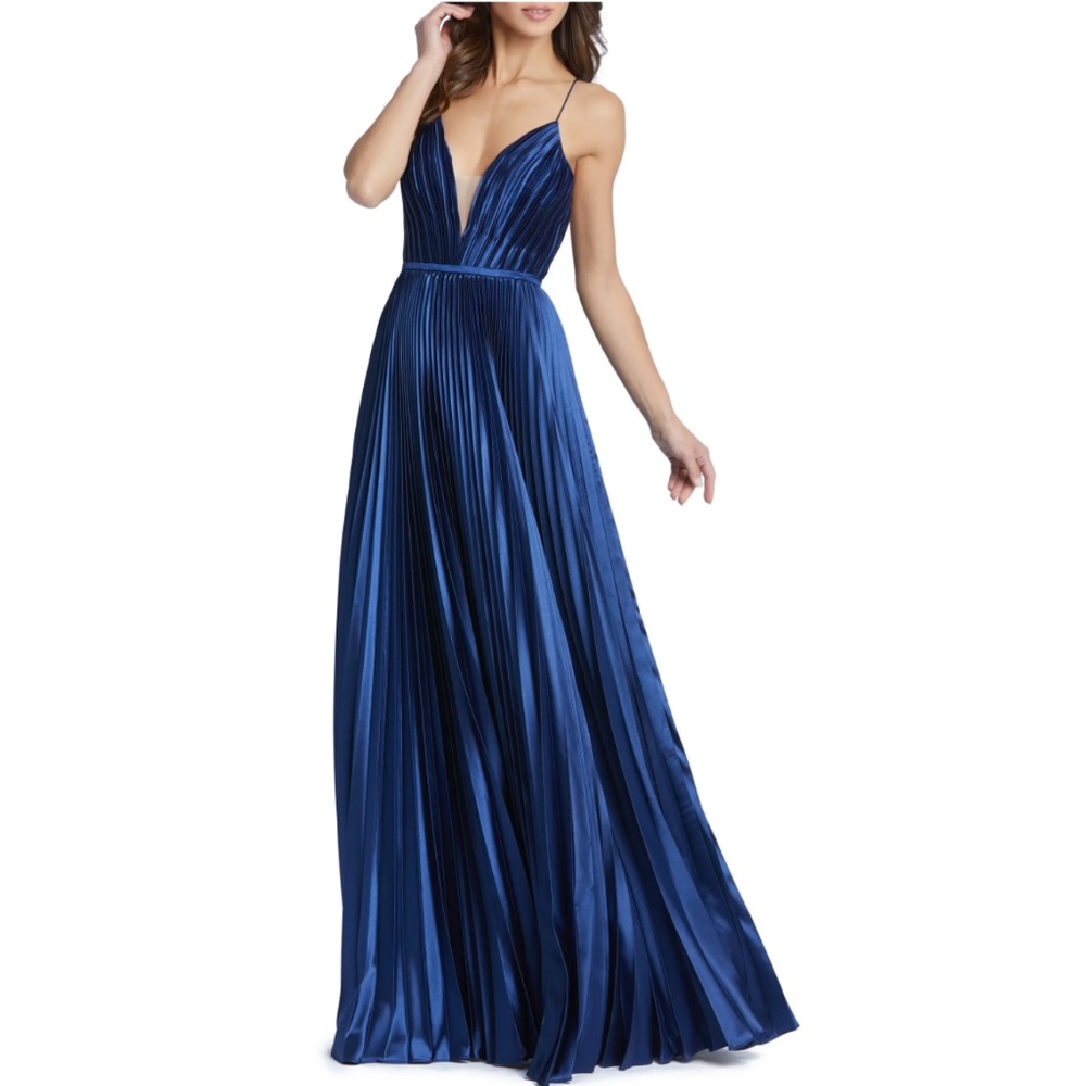 Ieena for MacDuggal Plunge Neck Pleated Ballgown